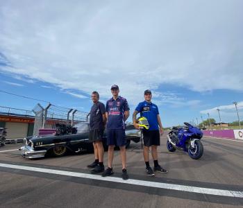 Mat Abel from Hidden Valley Drag Racing Association, Supercars driver Bryce Fullwood and Australian Superbikes rider Aiden Wagner at Hidden Valley
